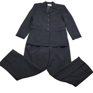 VTG Le Suit 2 pc Pants Suit Blazer Jacket Black & White‎ Pinstripe Womens 10P
